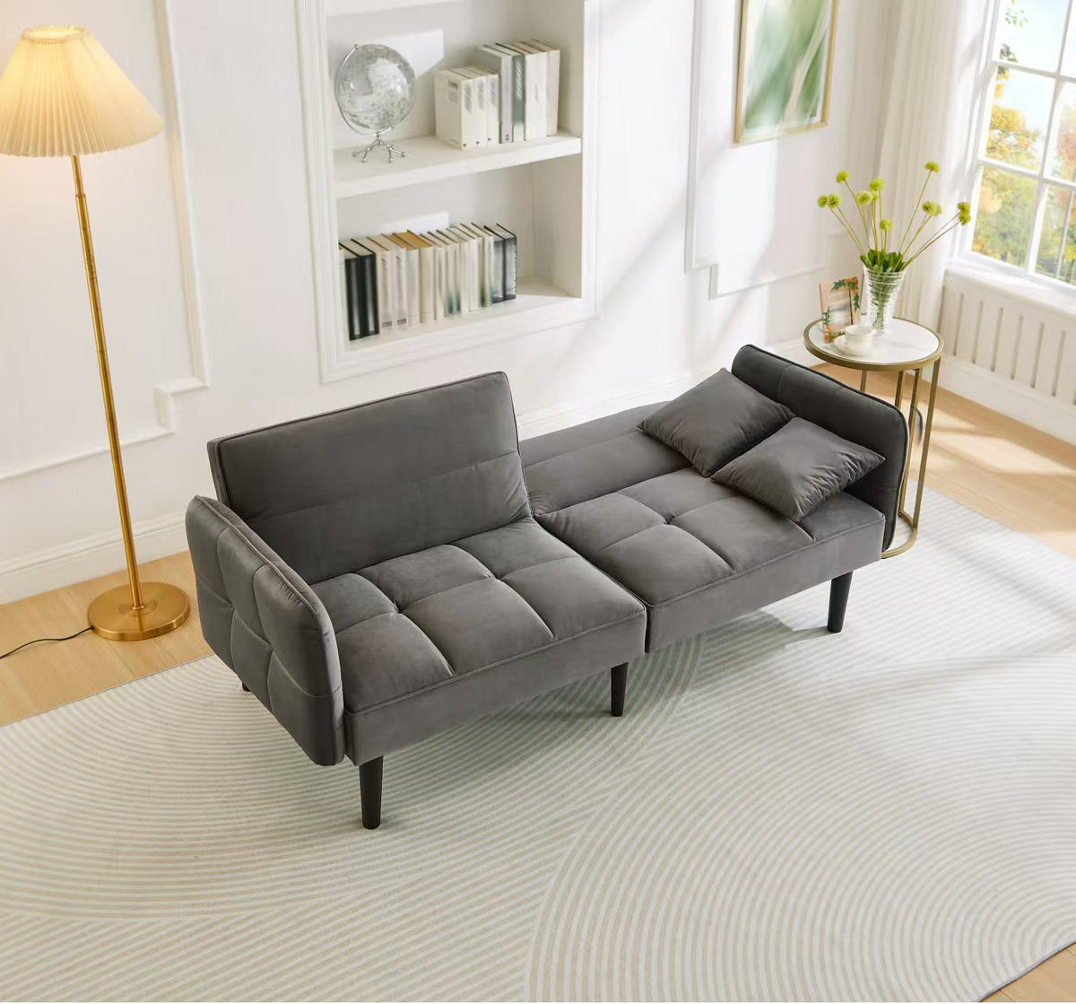 SCHLAFSOFA Samtbezug mit verstellbaren Rückenlehnen und klappbaren Armlehnen Antikgrau 176/78/76 cm - Grau, Textil (78/76/176cm) - Redom