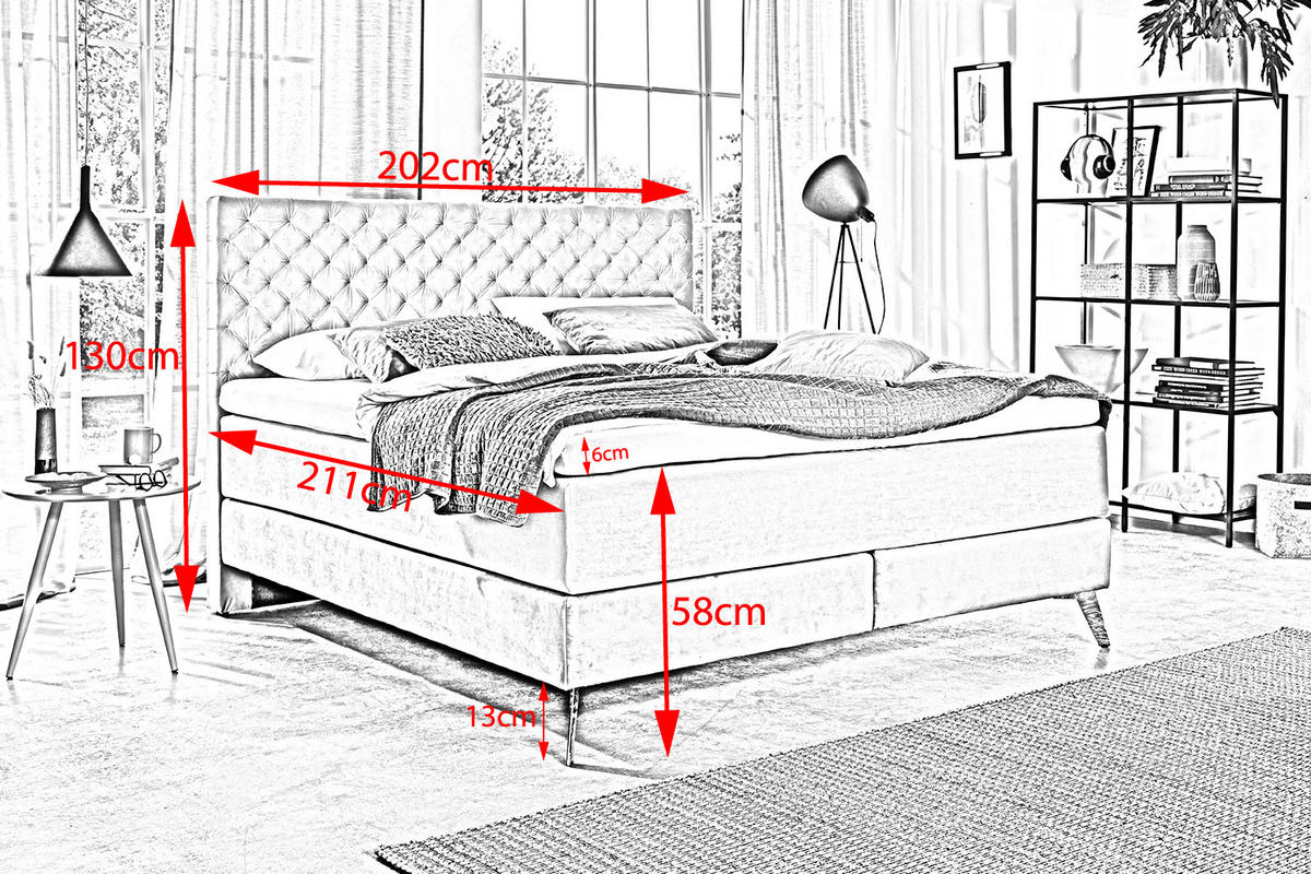 BOXSPRINGBETT MIT VISCO-TOPPER SINDAR Dunkelgrün Webstoff - Dunkelgrün/Silberfarben, Textil (200/200cm) - KAWOLA
