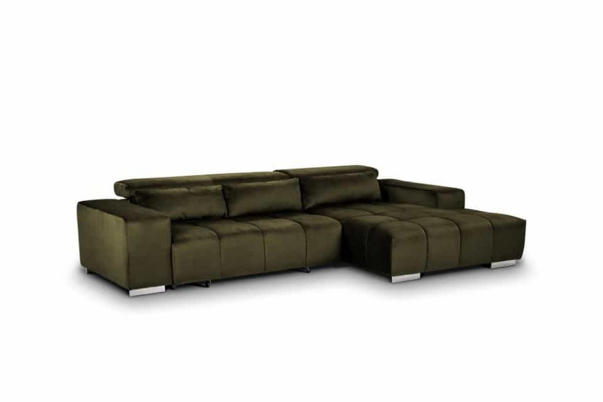 ECKSOFA mit elektrischem Sitzvorschub und verstellbaren Kopflehnen - Chromfarben/Dunkelgrün, Textil (186/307cm) - Cotta