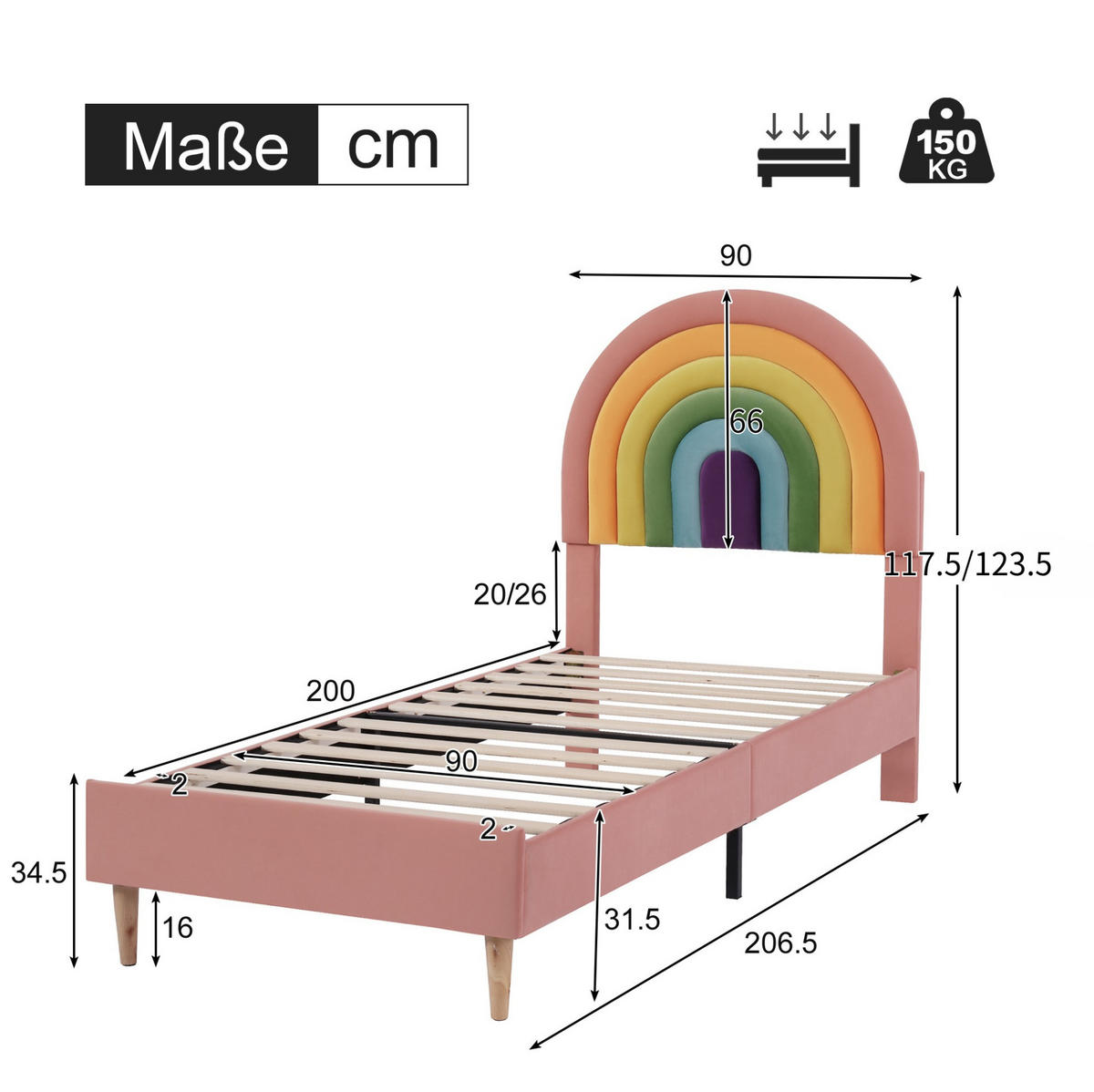 POLSTERBETT aus Samt 90x200 cm in Rosa mit Lattenrost & verstellbarem Kopfteil - Rosa, Textil (90/200cm) - Modfu