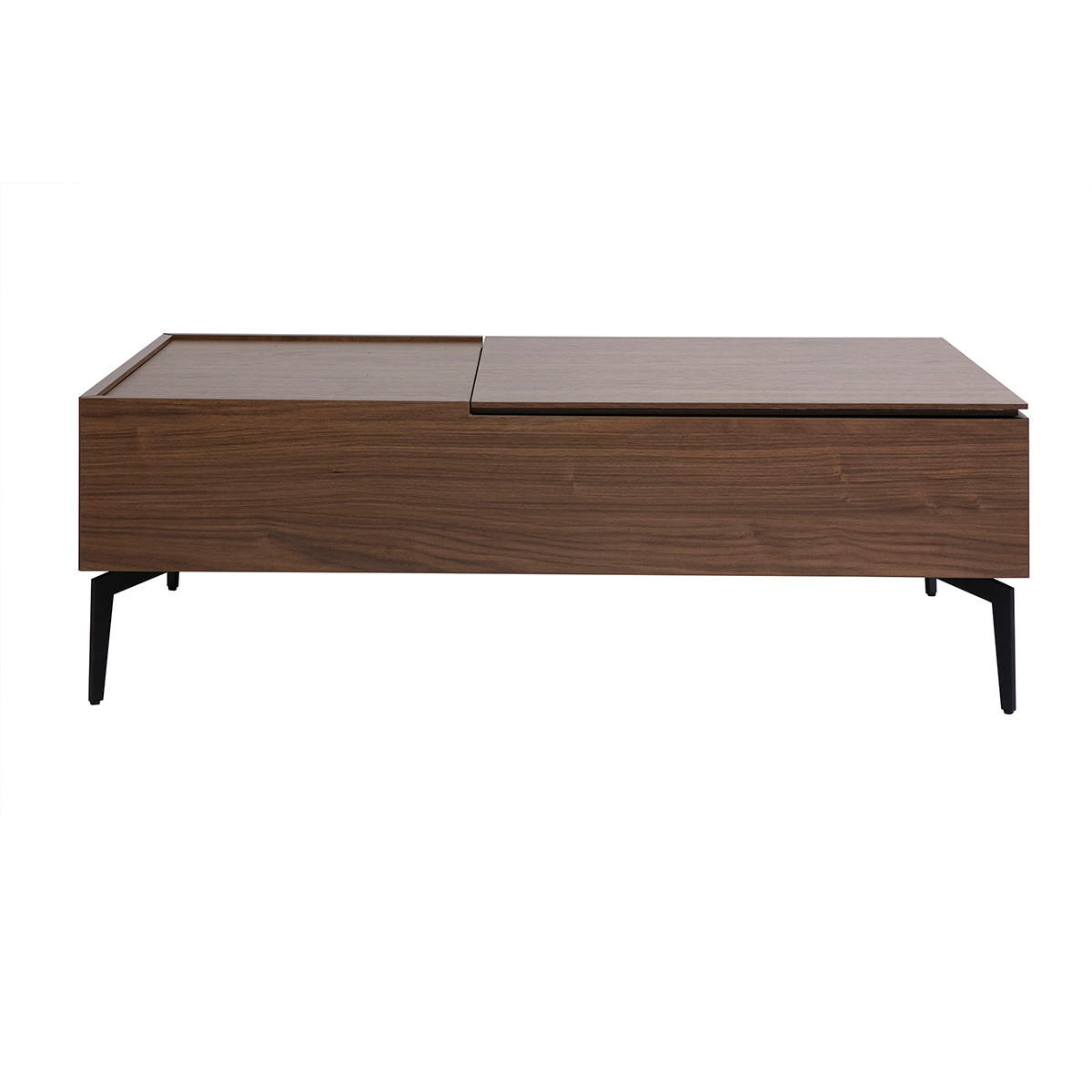 COUCHTISCH aus dunklem Holz mit Walnuss-Finish und schwarzem Metall, höhenverstellbar L103 cm SEDA - Walnussfarben, Holz (102.5/60.2/35.5cm) - Miliboo
