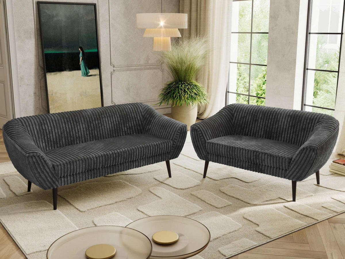 SEDACÍ SOUPRAVA 3+2 PIRS - Šedá Manšestr - Černé nohy - šedá/černá, kompozitní dřevo/textil (180/75/74cm) - MKS