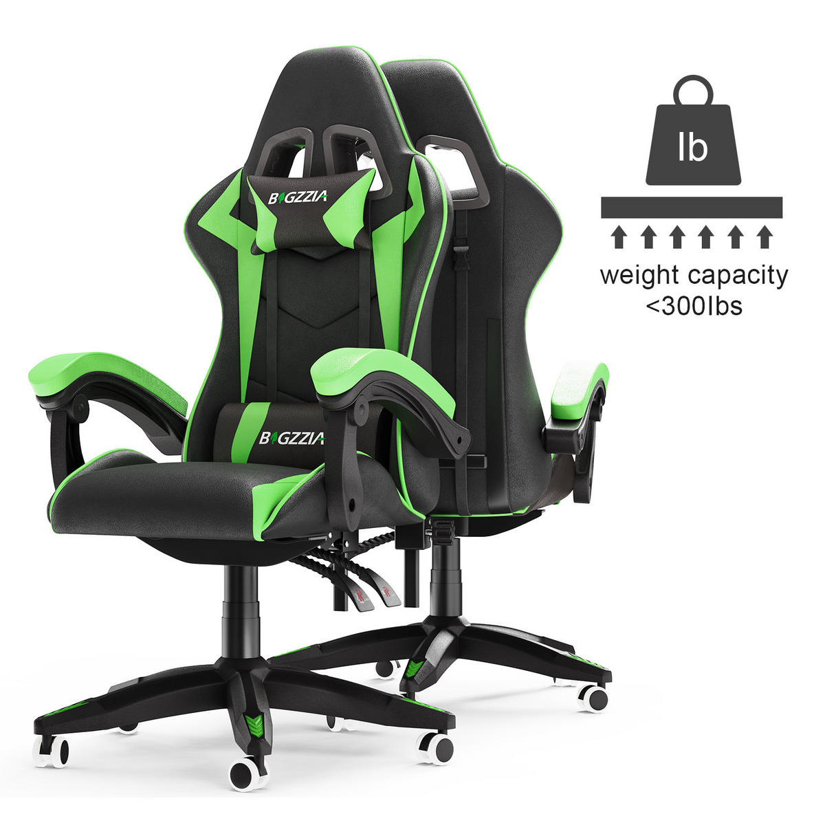 GAMING-STUHL ergonomisch, verstellbare Rückenlehne, Kissen – Grün - Grün, Leder (59/120/56cm) - Rattantree