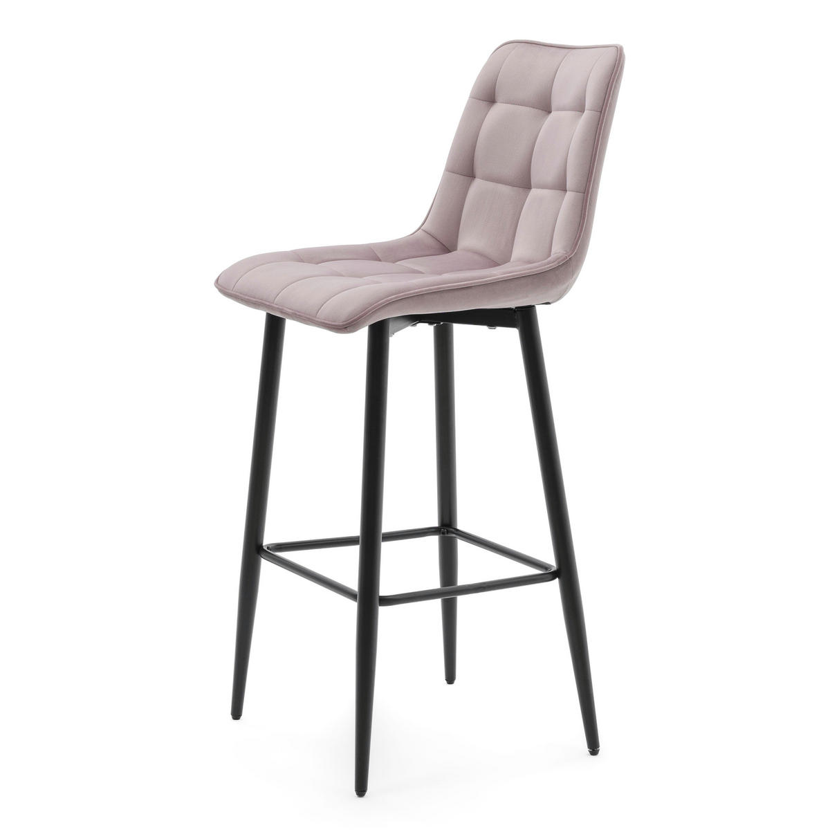 BARHOCKER CHIC gespolsterter mit Steppung - rosa - Samt Velours - Schwarz/Rosa, Textil/Metall (46/109/56cm) - NEW HOME