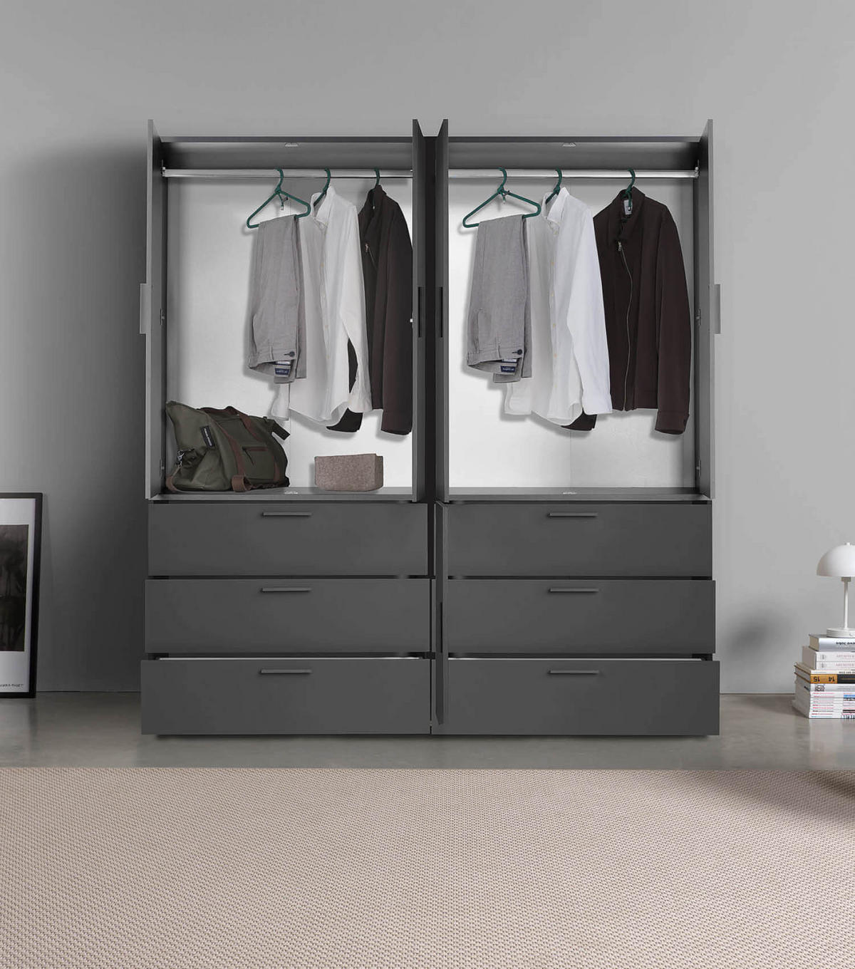KLEIDERSCHRANK Grid deckenhoch - Anthrazit, Holzwerkstoff (180/234/58cm) - Mokebo