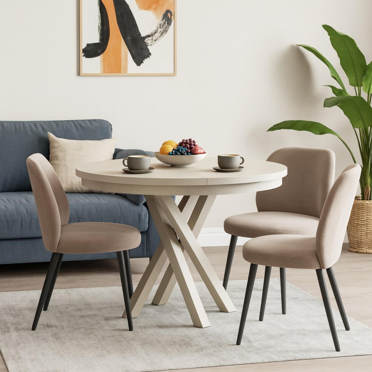 ESSTISCH Kris, Runder, mit Metallbeinen, eiche Kaschmir - Kaschmir, Holzwerkstoff/Metall (100/100/77cm) - Beautysofa