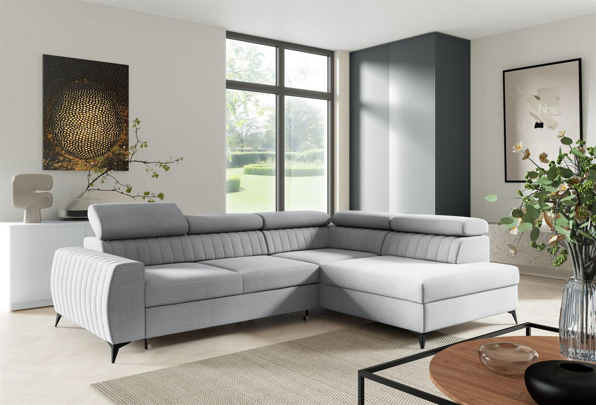ECKSOFA Toronto - Hellgrau, Holzwerkstoff/Textil (270/200cm) - Fun Möbel