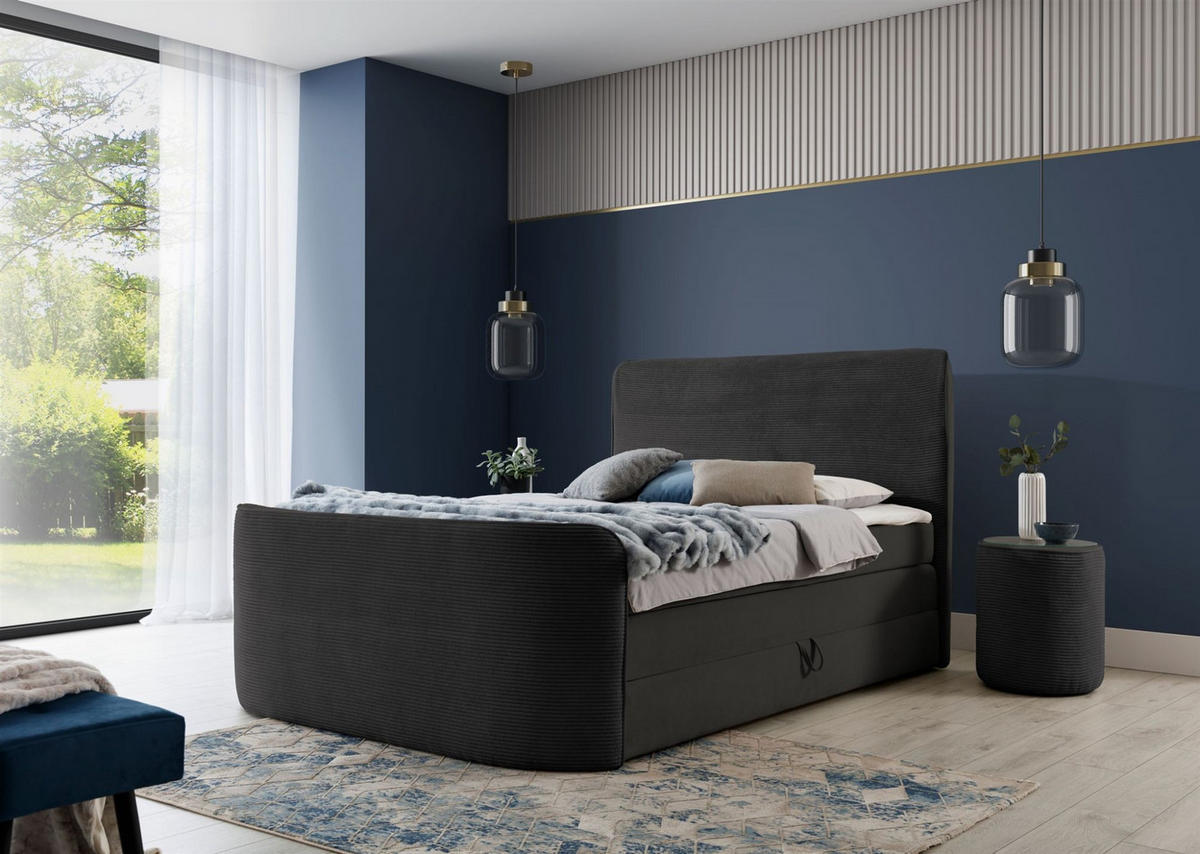 BOXSPRINGBETT Body In Stoff Paros - Schwarz, Holzwerkstoff/Textil (180/200cm) - Fun Möbel