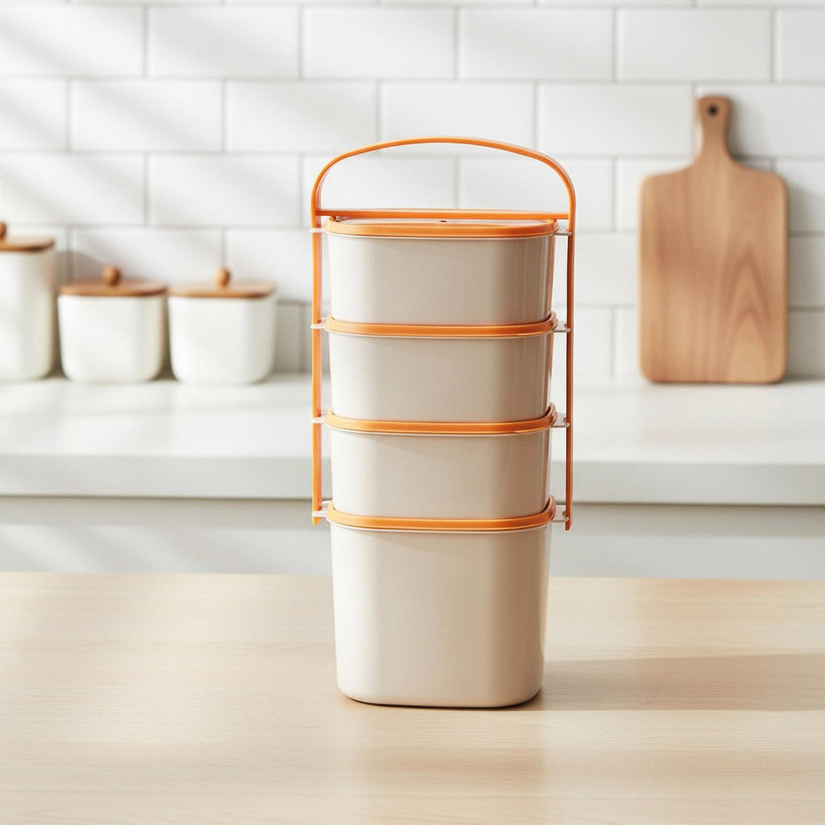 LUNCHBOX 4-stöckige aus Kunststoff 2 l 3 x 1,15 l - Orange, Kunststoff (15/37/15cm) - Orion 