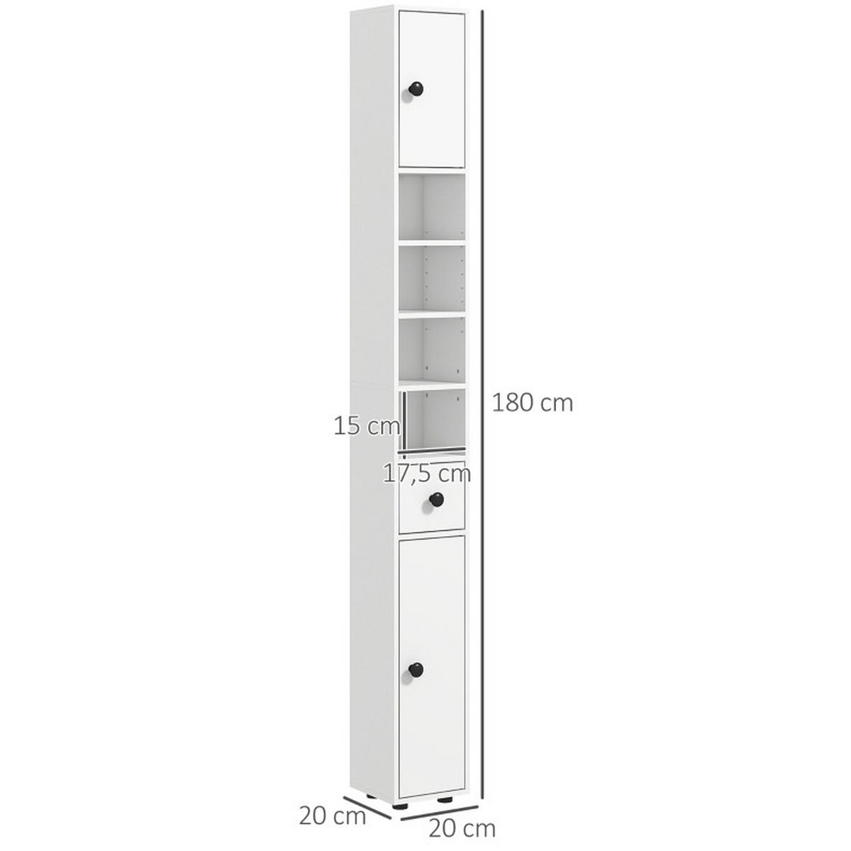 HOCHSCHRANK mit Schublade 180 x 20 x 20 cm White - Weiß, Holz (20/180/20cm) - Beauniv