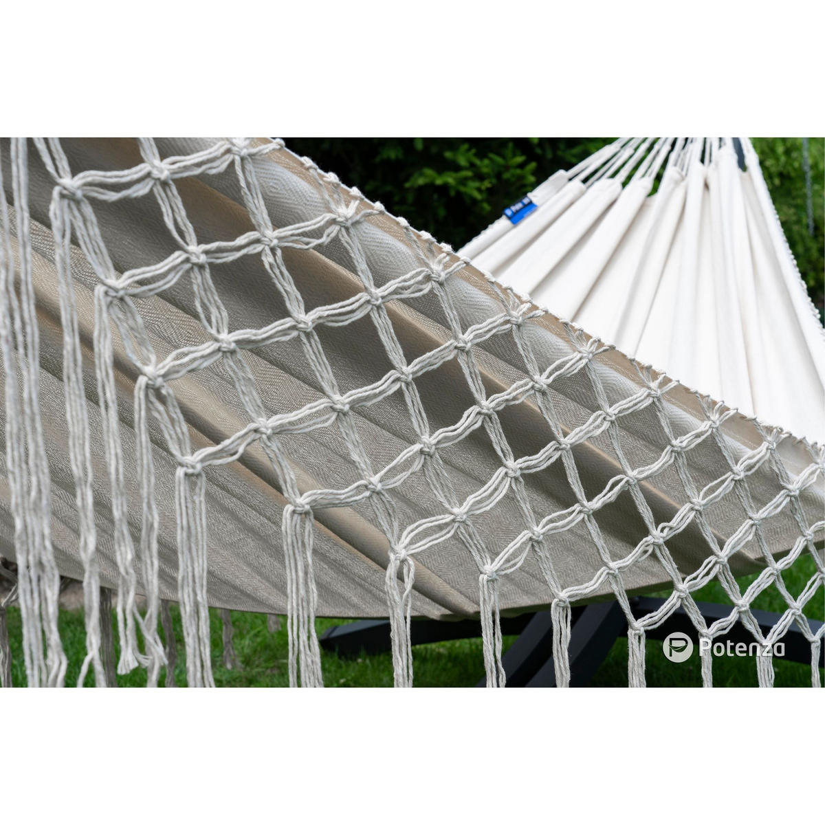 HÄNGEMATTE mit Gestell, 2 Personen, XXL, 200 kg, Metall, Medelin Boho Beige, einfache Montage - Ecru, Metall (370/130/120cm) - Potenza