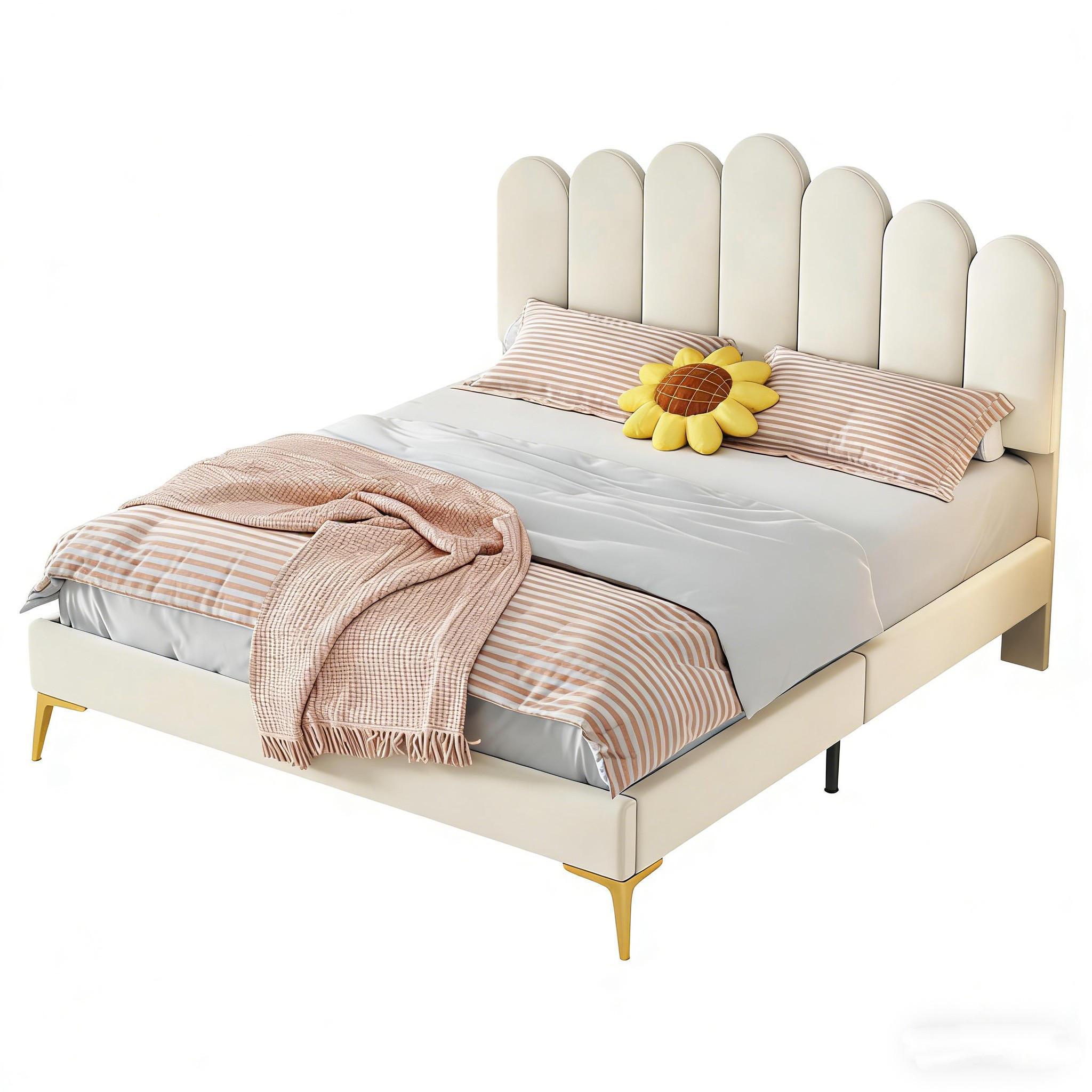 POLSTERBETT 140x200 cm Jugendbett aus Samt mit Lattenrost, beige - Beige/Naturfarben, Holz/Metall (140/200cm) - PARAFTA HOME