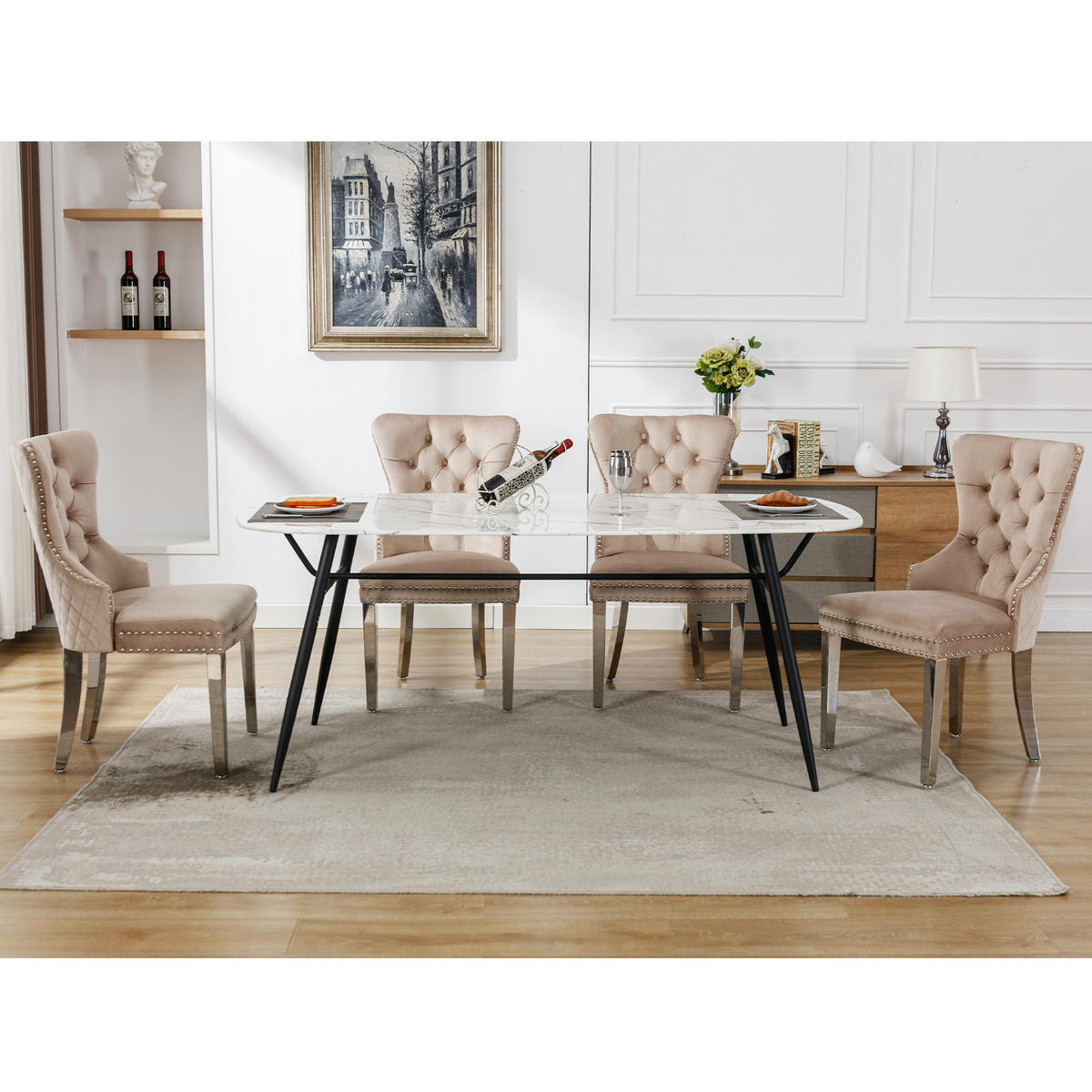 STUHL-SET DE-35927 4 Stück mit Metallbeinen Beige - Beige, Metall (62.5/94.5/53cm) - ComfortXL