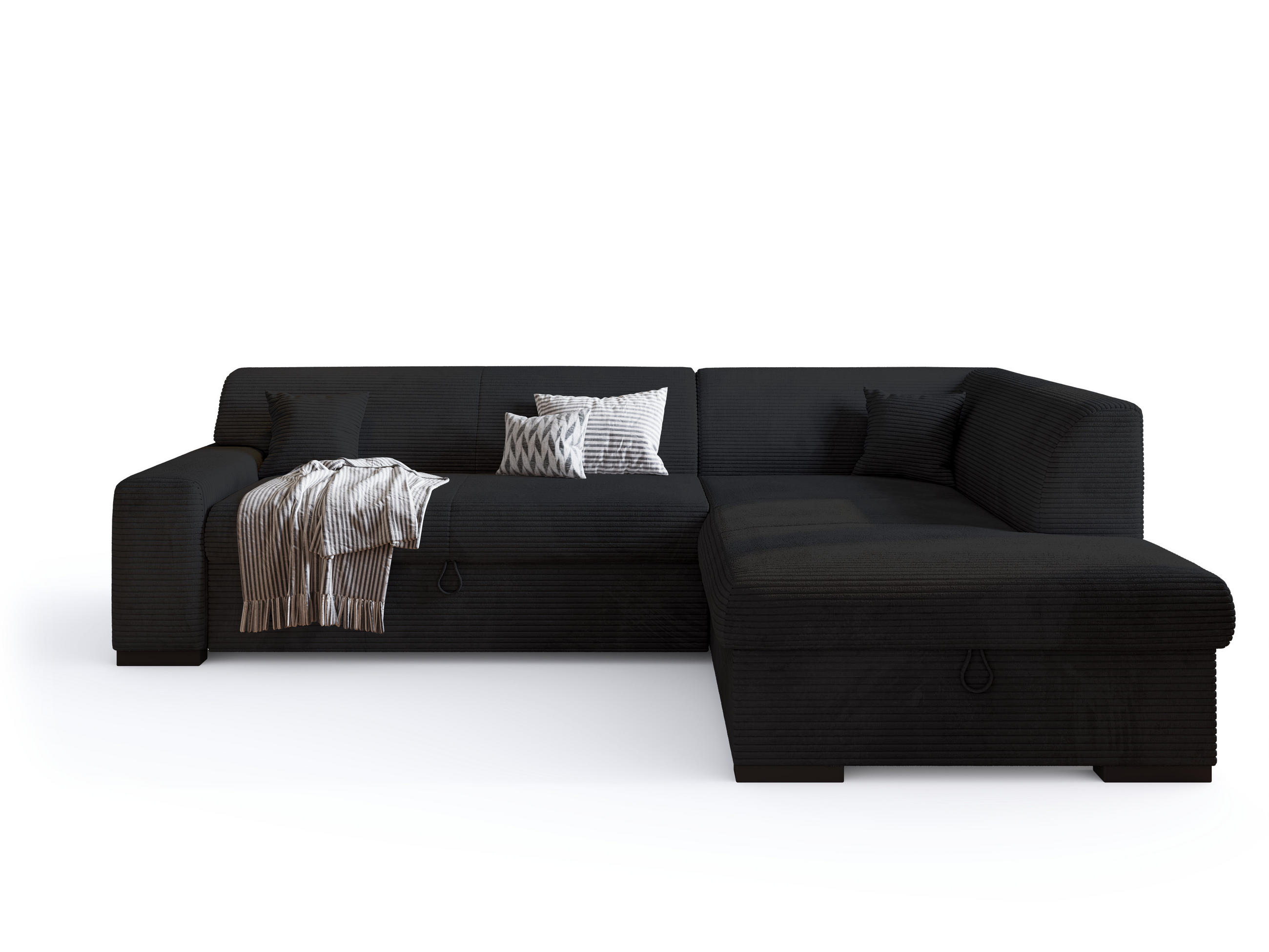 ECKSOFA mit Schlaffunktion Cordstoff MILENZO Schwarz Rechts - Schwarz, Holz (260/175cm) - Bromarkt