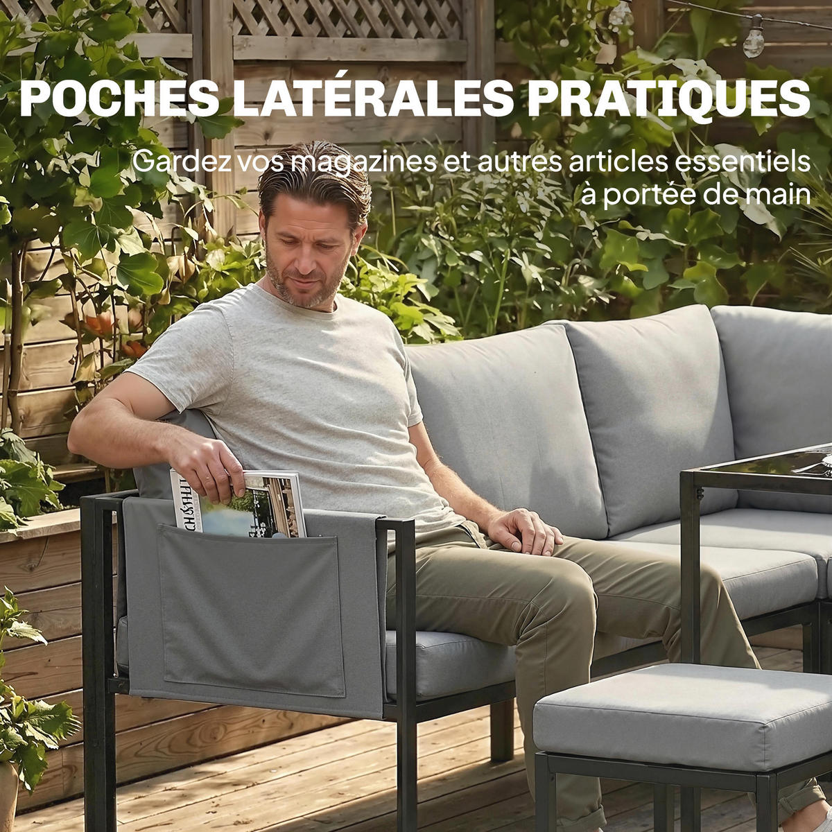 GARTENSET DE-13519 6-teilig mit Tisch & 2 Hockern Grau - Grau, Metall - ComfortXL