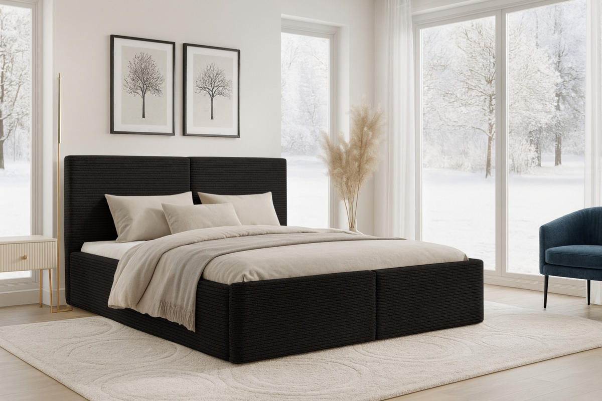 POLSTERBETT BEN 180/200 in Cord Schwarz - Schwarz, Holz/Holzwerkstoff (180/200cm) - Deine Möbel 24