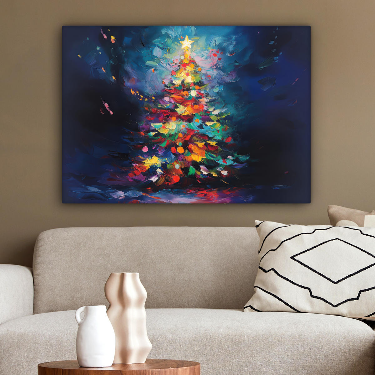 LEINWANDBILD Weihnachtsbaum - Weihnachten - Abstrakt - Farbenfroh Wandbilder 80x60 cm - Multicolor, Textil (80/60cm) - MuchoWow