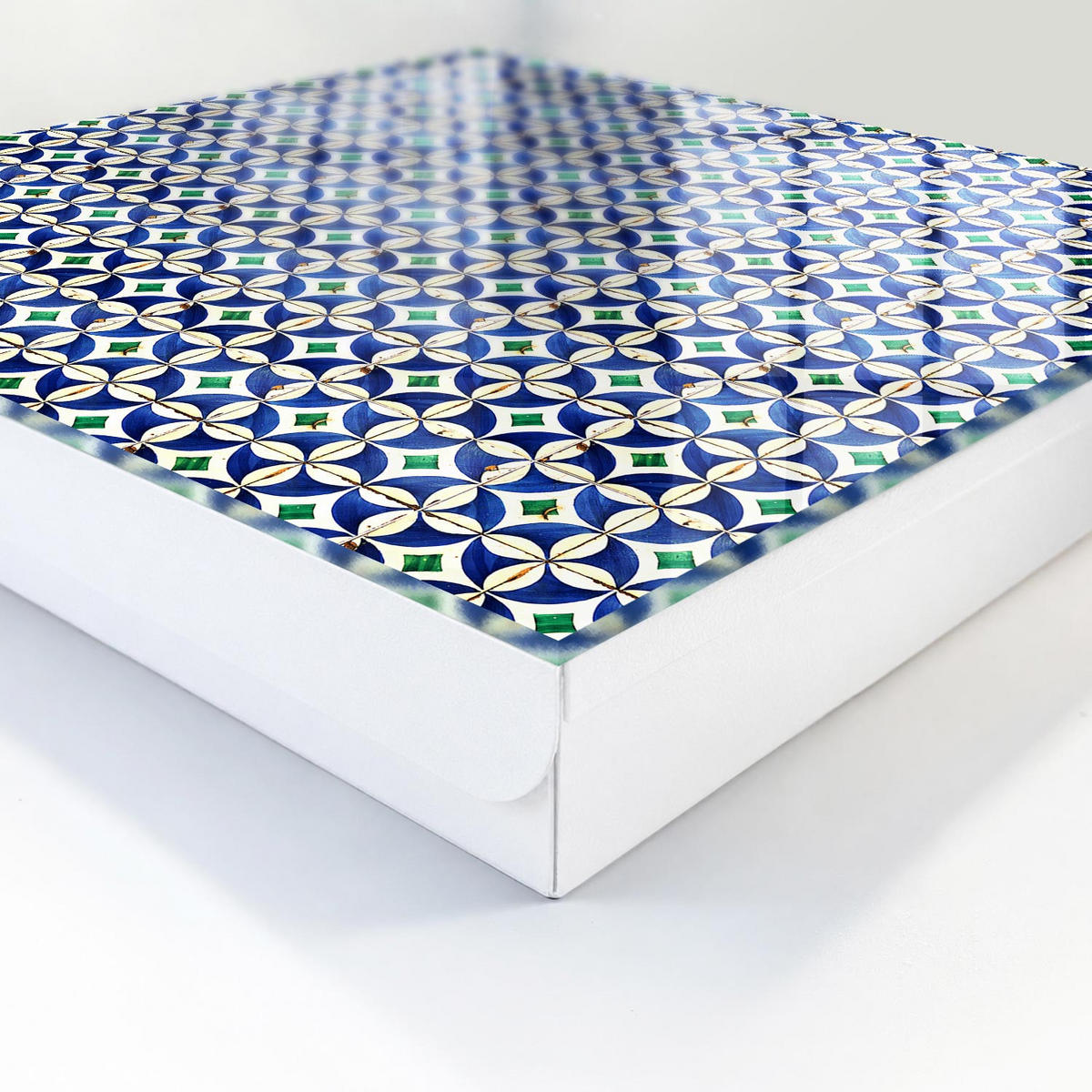 SCHLÜSSELBOX Weiß 30x30 cm – Türöffnung nach rechts - Geometrische Abstraktion - Blau, Metall (30/30/5cm) - TULUP