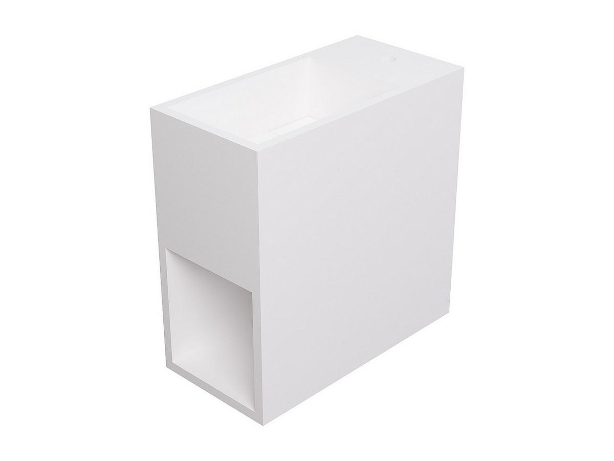 HANDWASCHBECKEN hängend mit Ablagefach - Solid Surface - Armaturen rechts - Weiß - 40 cm - PUMORI - Weiß, Stein (40/40/20cm) - Vente-Unique