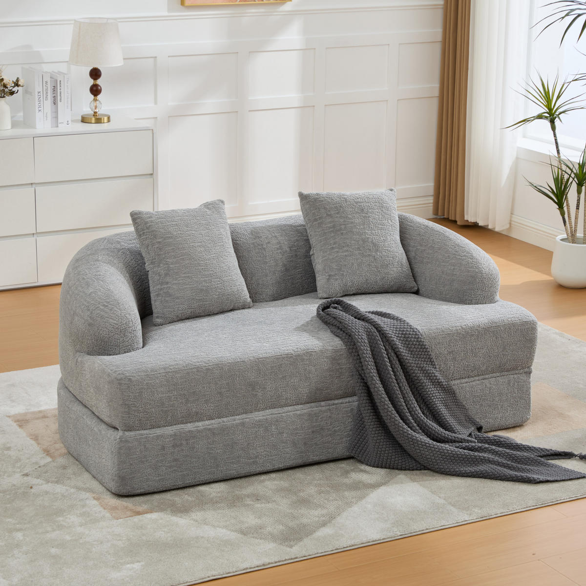 SCHLAFSOFA 2-Sitzer 157 cm Chenille Hellgrau - Hellgrau, Kunststoff (84/65/157cm) - Meubliv