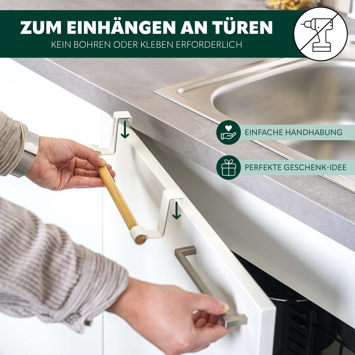 GESCHIRRHANDTUCHHALTER, weiß, Bambus - Weiß, Metall (25/7.5/6cm) - eluno