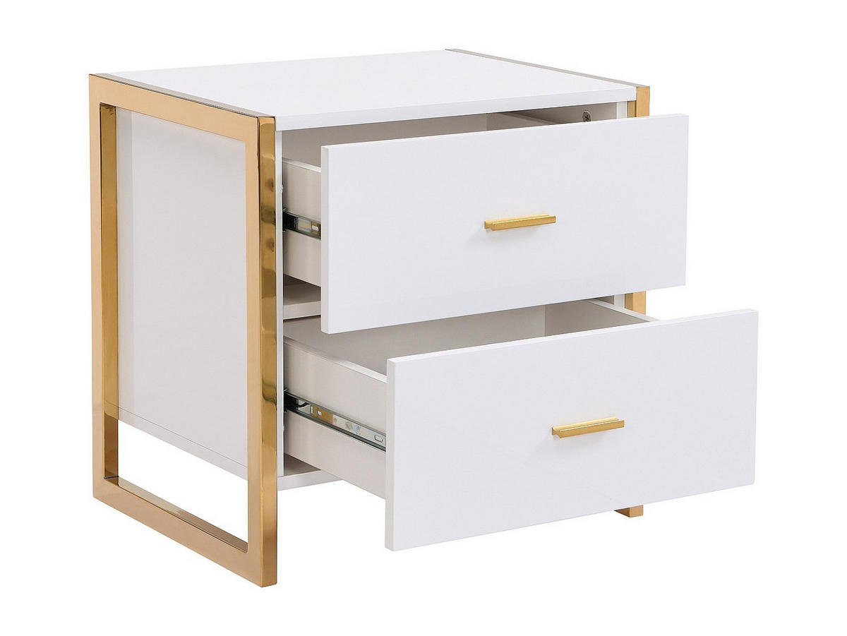 NACHTTISCH mit 2 Schubladen - MDF - Weiß lackiert & Goldfarben - OMBRELIA - Weiß, Holz (40/50/50cm) - Pascal Morabito