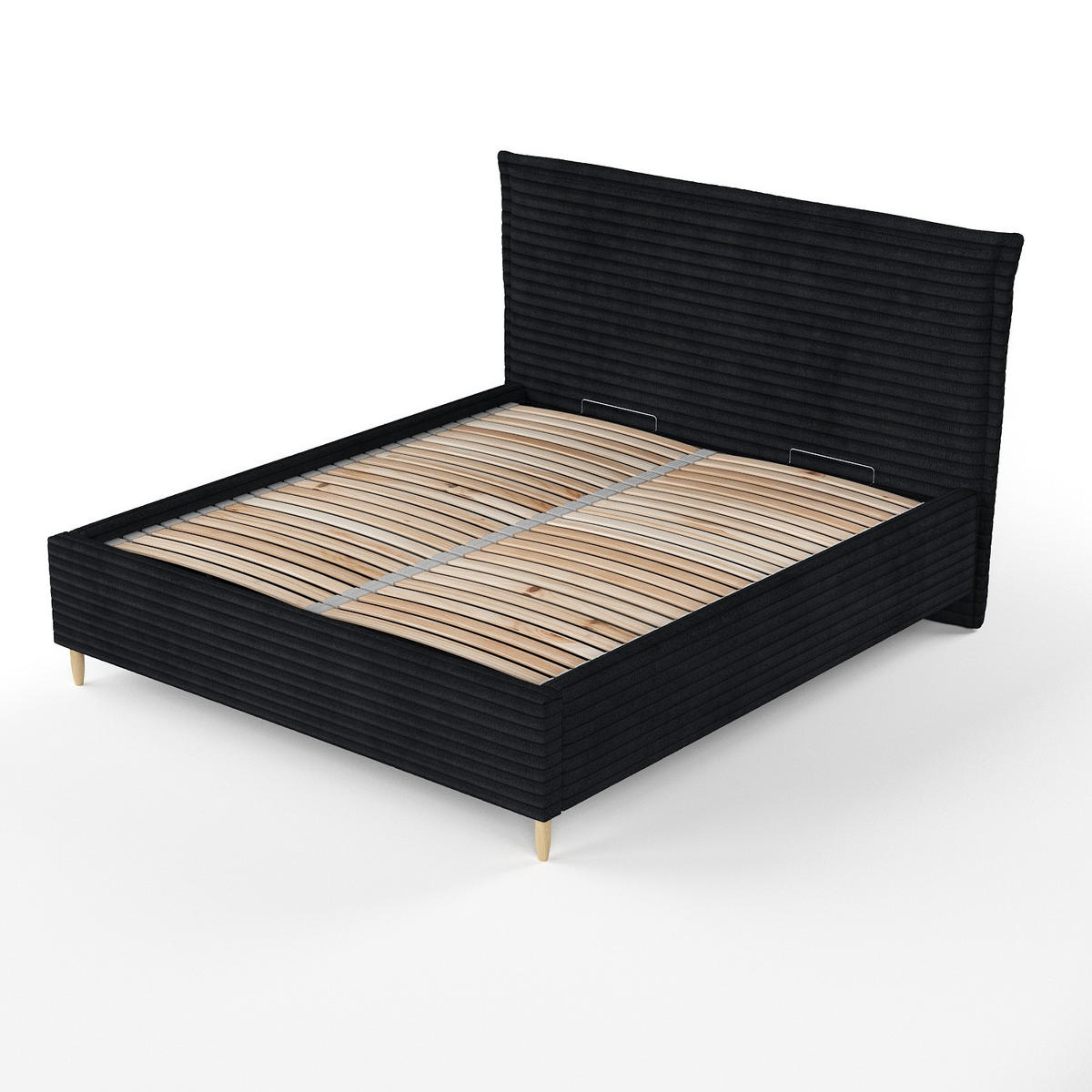 POLSTERBETT Cape Cod Schwarz 140/200 cm im Samtstoff - Schwarz/Naturfarben, Holz/Holzwerkstoff (140/200cm) - Maison de Reve