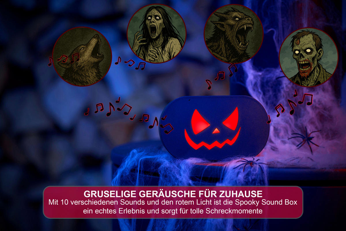 HALLOWEEN-SOUNDBOX - gruselige Geräusche mit roten LEDs und Bewegungsmelder, Akku wiederaufladbar, ideal für Partys - Weiß, Kunststoff (4.6/13.6/8cm) - Northpoint