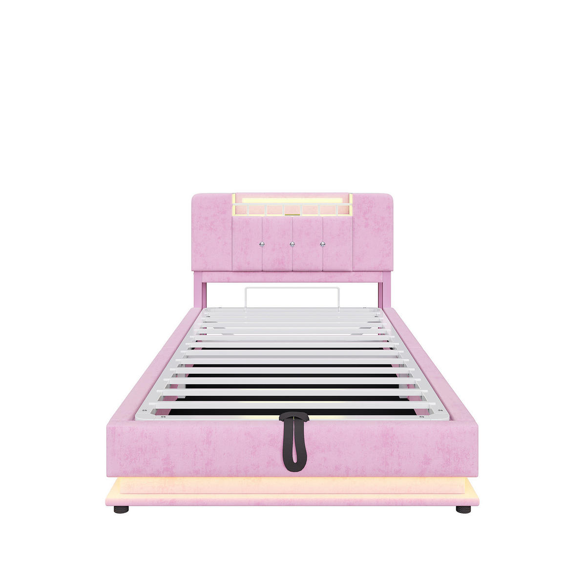 POLSTERBETT 90/200 cm Pink mit LED-Beleuchtung und Stauraum aus Samt - Rosa, Textil (90/200cm) - OKWISH