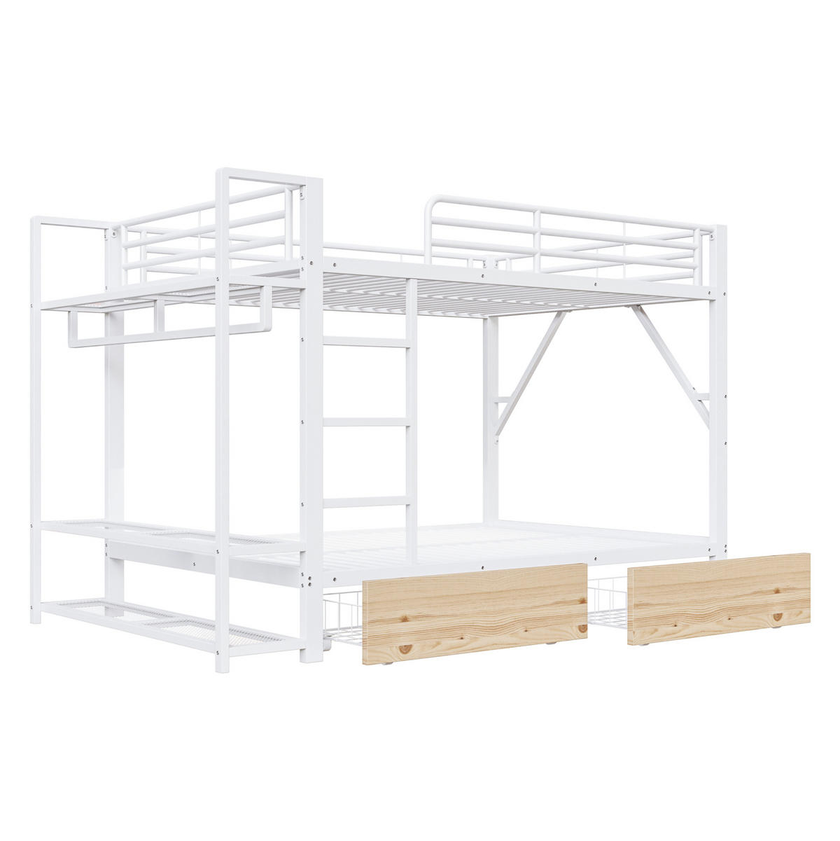 ETAGENBETT 140/200 cm Weiß mit LED, 2 Schubladen, Ablageflächen, ohne Matratze - Weiß, Metall (140/200cm) - MIVRAY