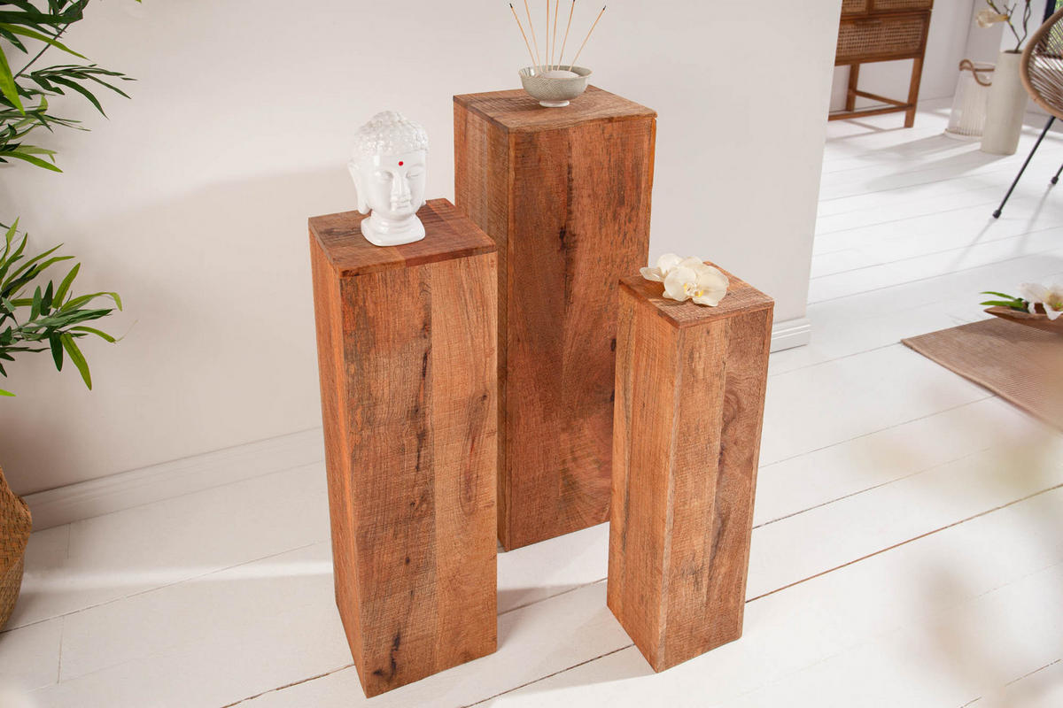 DEKO SÄULE MAKASSAR Mango Natur 80 cm 3er Set - Braun, Holz (25/80/25cm) - riess-ambiente