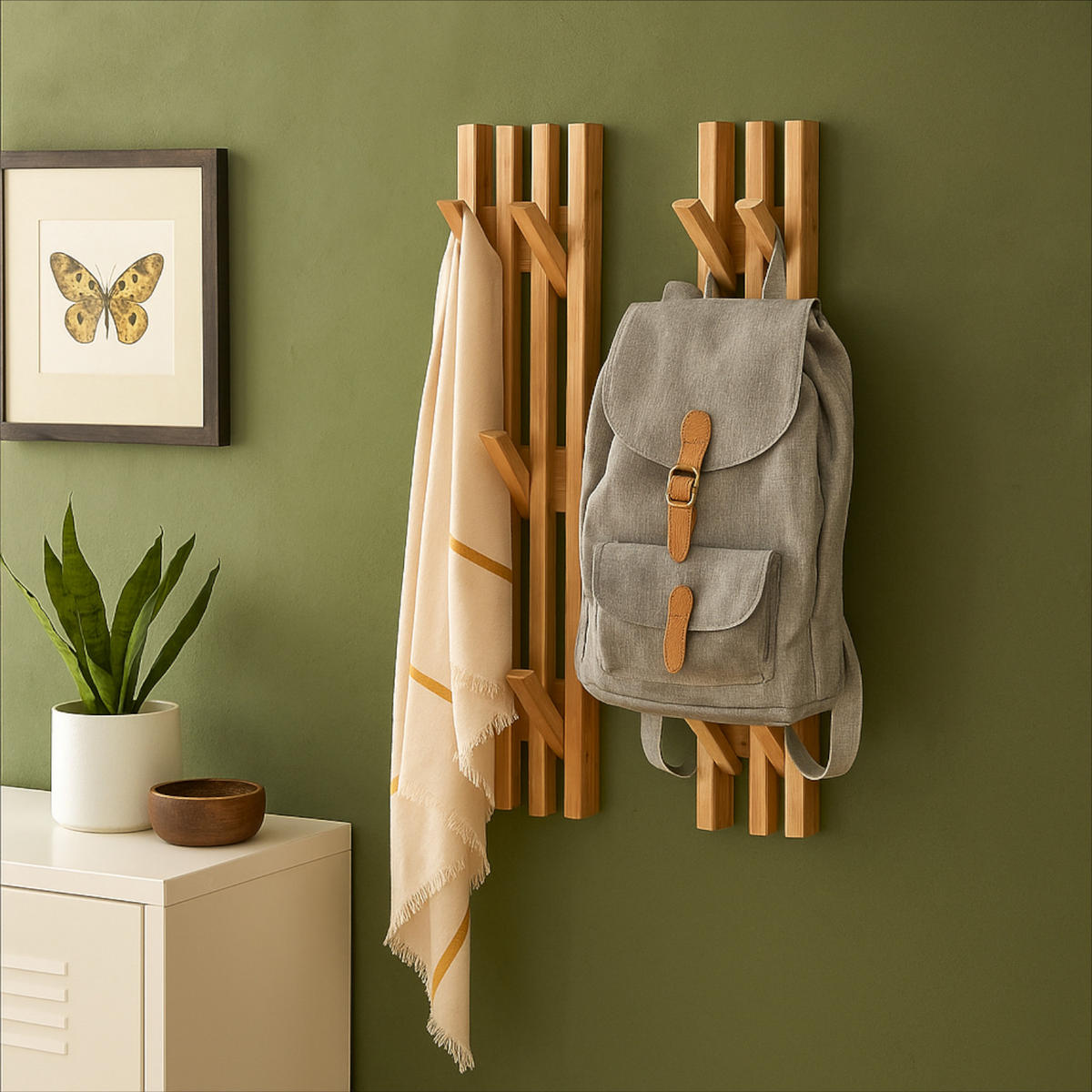 WANDGARDEROBE Bambus Naturfarben 6 Haken 60x14x3,5 cm - Naturfarben, Holz (14/60/3.5cm) - Begryf