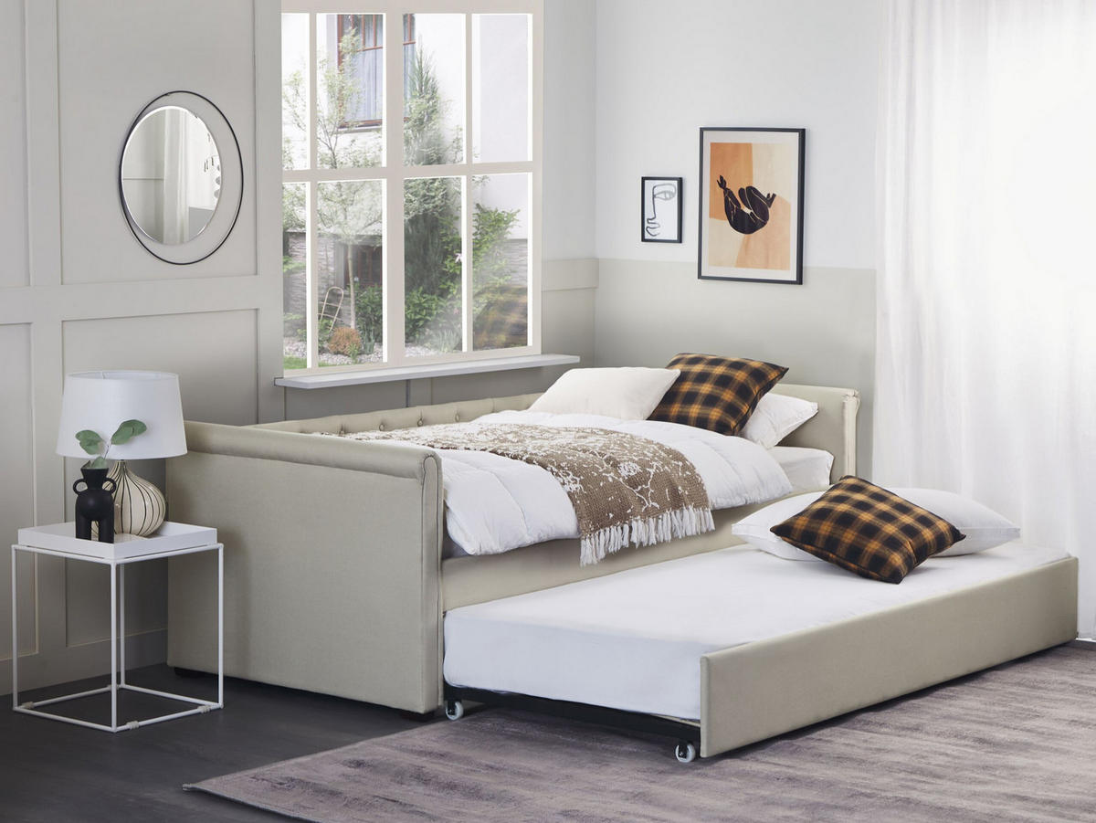 TAGESBETT 90/200cm Beige Libourne - Beige, Textil (90/200cm) - Beliani