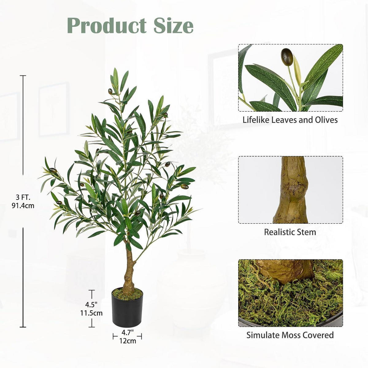 KUNSTBAUM Olivenbaum 100 cm - Olivgrün, Kunststoff (16cm)