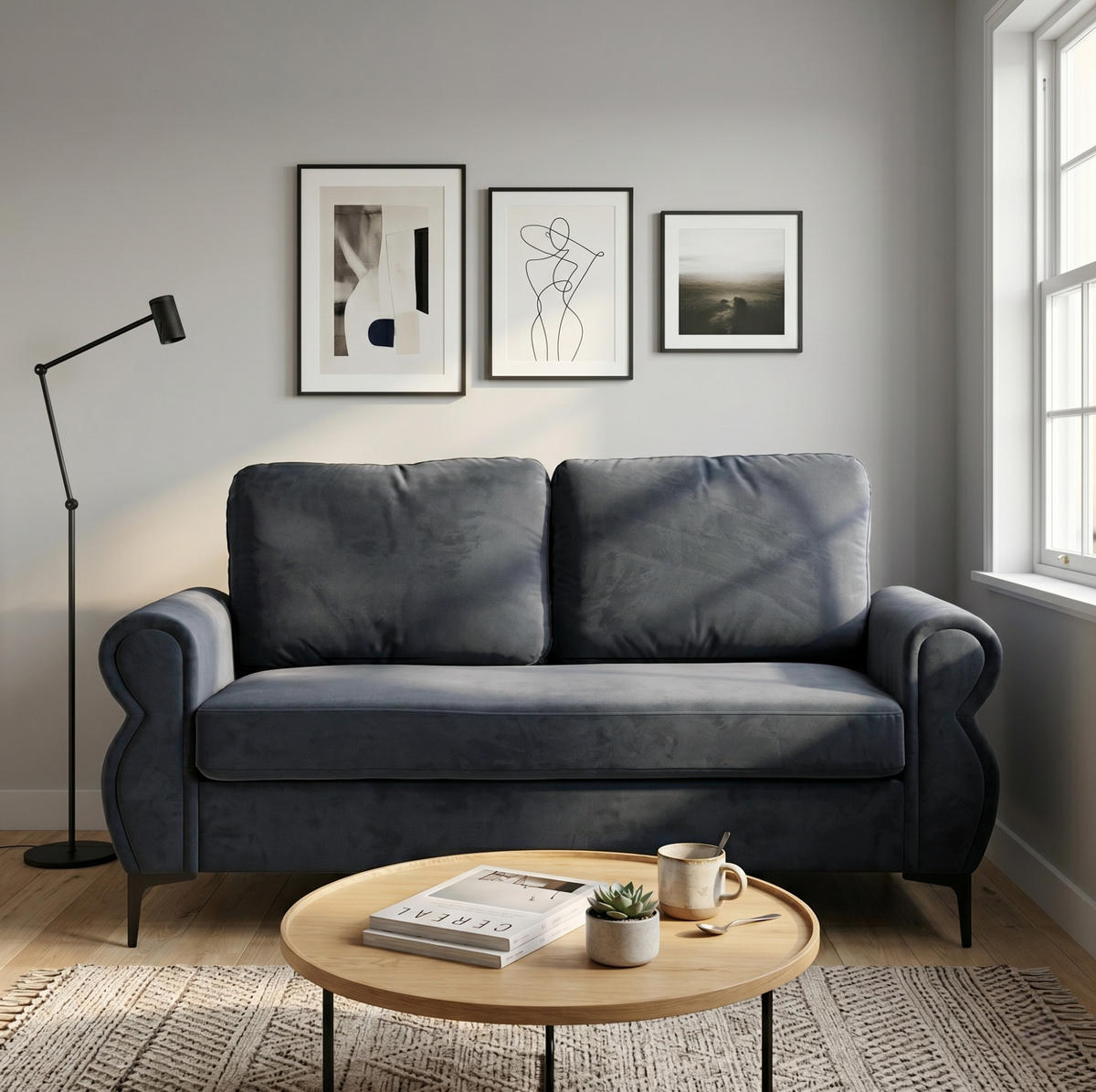 SOFA kompakt 173,5 cm Dark Grey mit Federkern - Dunkelgrau, Holzwerkstoff (173.5/92/81cm) - Meubliv