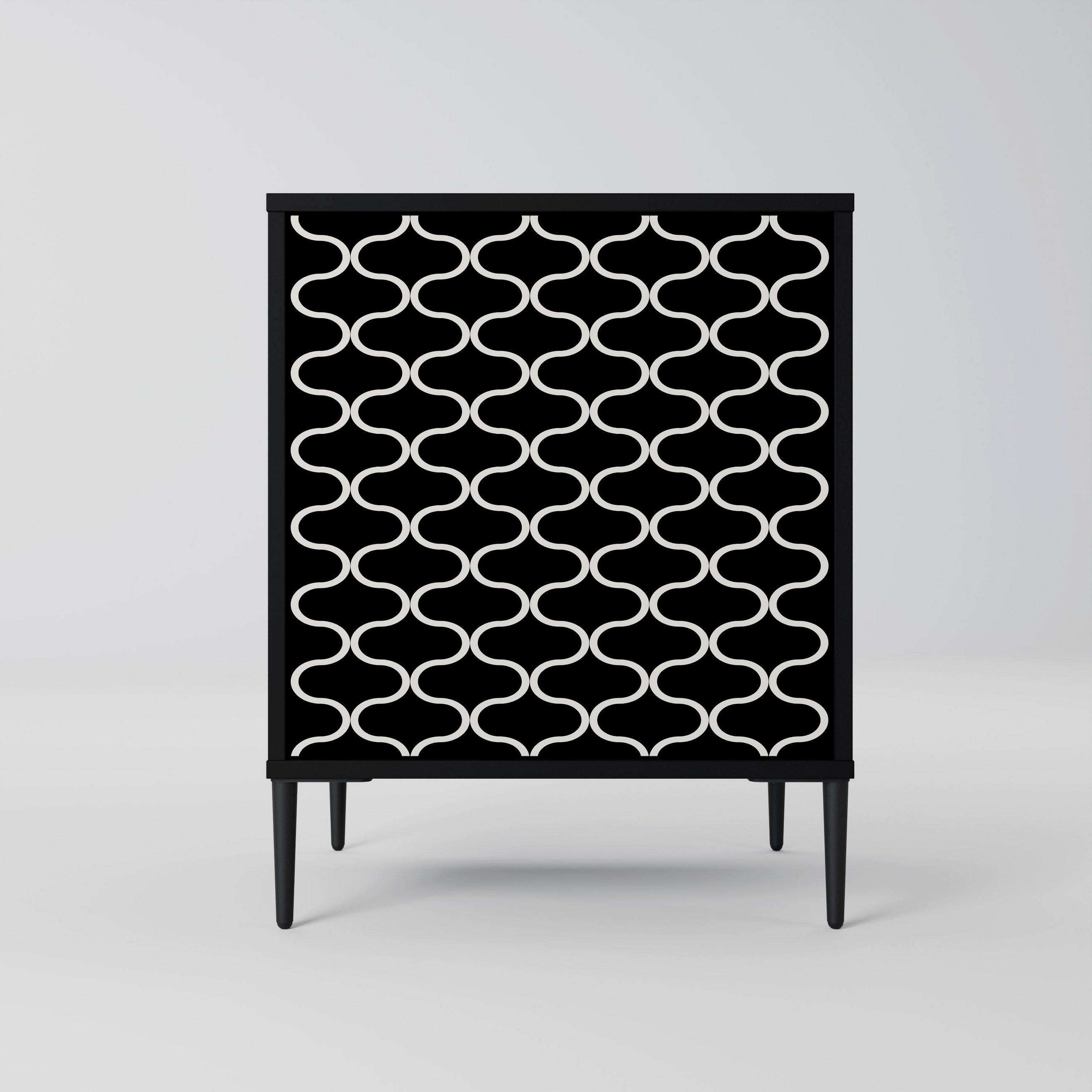 SIDEBOARD TESSELATED BLACKNESS, Schwarz, 57,5x42x72,5 cm, Schwarze Metallfüße - Multicolor/Schwarz, Holzwerkstoff/Metall (57.5/72.5/42cm) - SpaceRebels