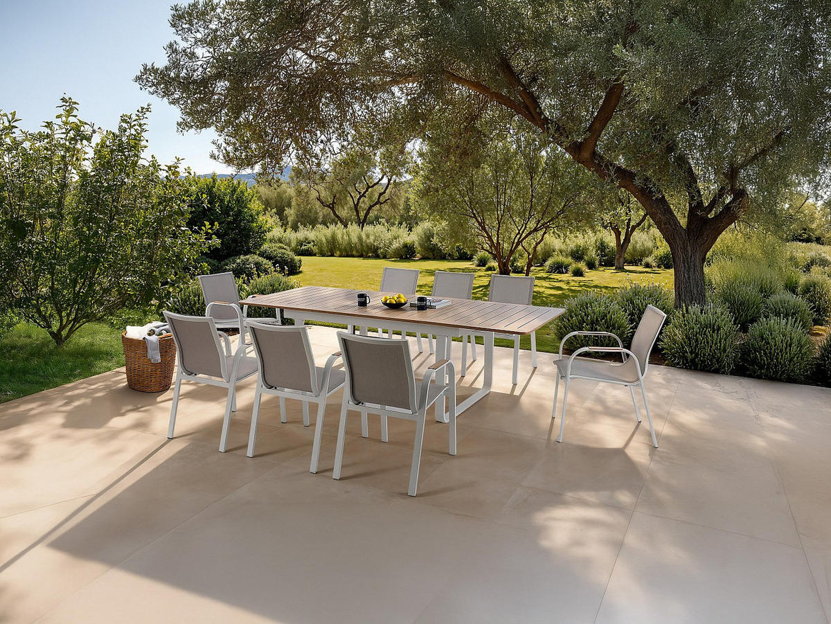 GARTENESSGRUPPE im Set - 8 -Sitzer - Aluminium - naturfarben hell, weiß - SERUNO - Naturfarben, Metall - Vente-Unique