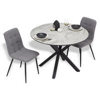 TISCHGRUPPE rund grau schwarz mit 2 Stühle Grau - Schwarz/Grau, Textil/Metall (110/77/110cm) - Homestyle4u