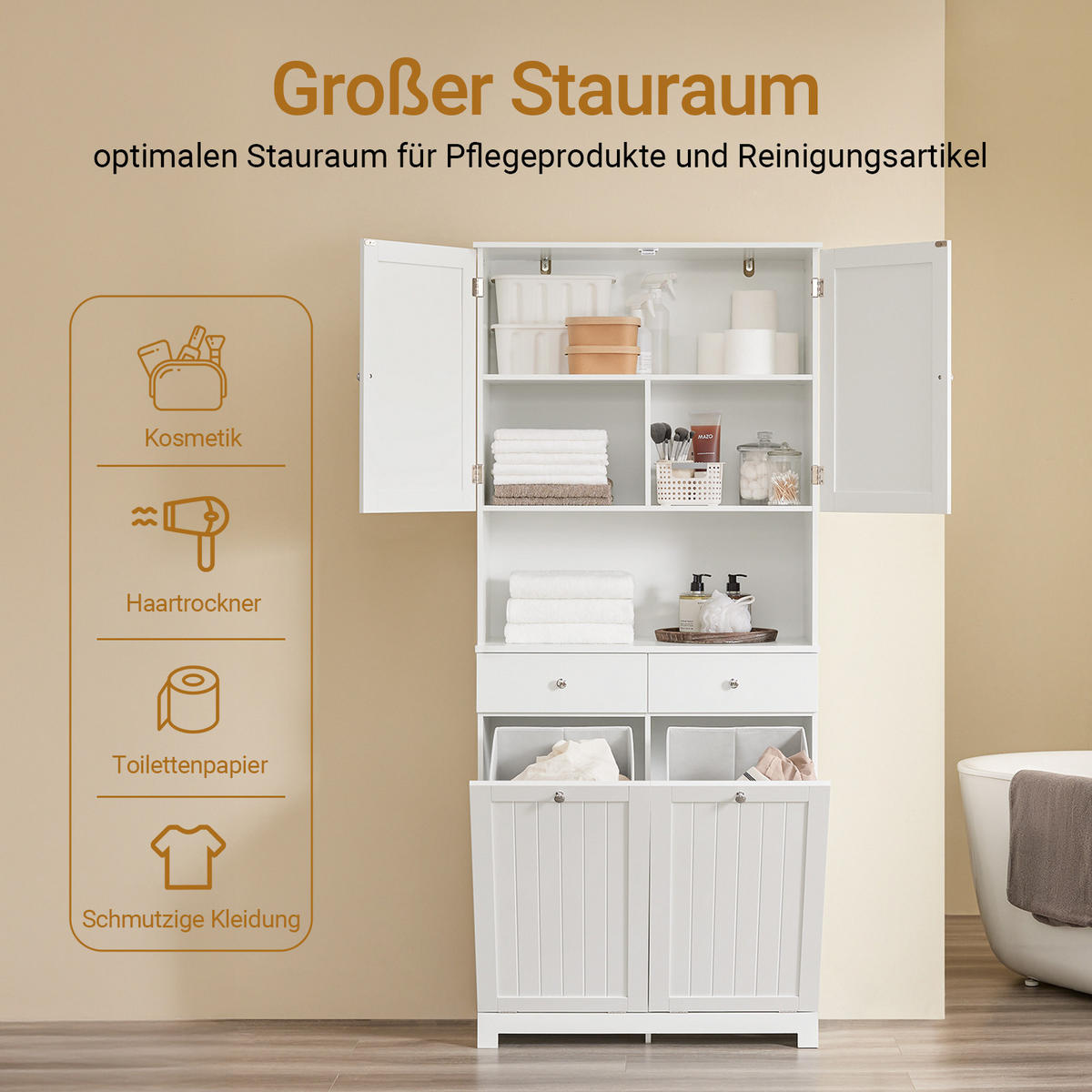 BADEZIMMERSCHRANK Weiß 78x38x181cm - Weiß, Holzwerkstoff (78/181/38cm) - SoBuy