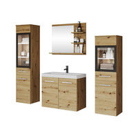 BADMÖBEL-SET Madrit I mit weißer LED Beleuchtung - Eiche Artisan, Holzwerkstoff (30/132/30cm) - MIRJAN24