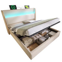 POLOHOVATEĽNÁ posteľ 160/200 cm béžová z ľanovej tkaniny s LED, úložným priestorom a USB/Type-C - béžová, textil (160/200cm) - OKWISH