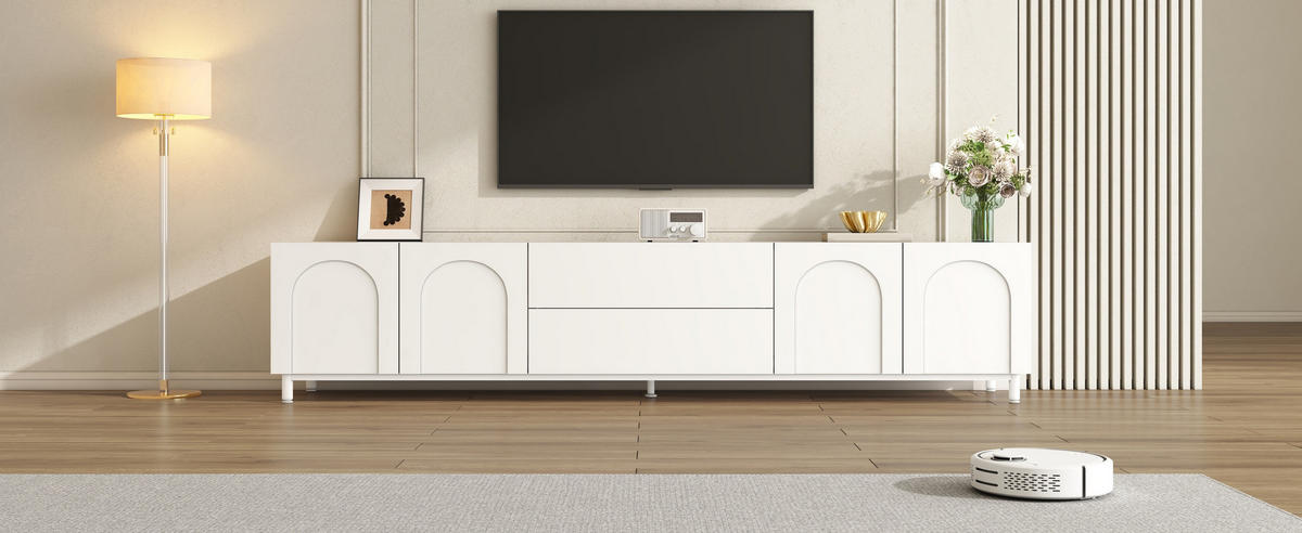 TV-ELEMENT180X40X48CM Weiß Lowboard Mit 4 Türen Und 2 Schubladen - Weiß, Holz (45.01/11/100.99cm) - Raelunyi