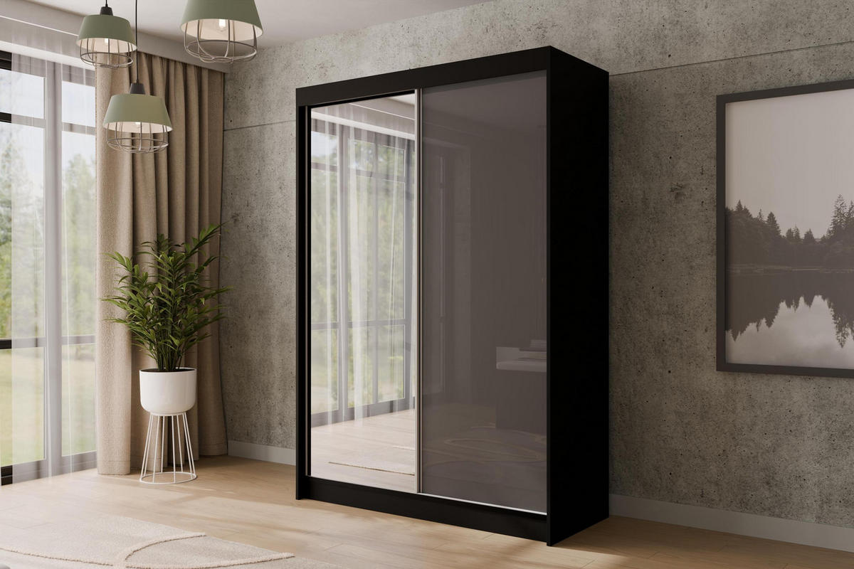 KLEIDERSCHRANK VESLI - 120 cm - Schwarz|Grau - Schwarz/Grau, Holzwerkstoff (120/215/61cm) - ALTDECOR
