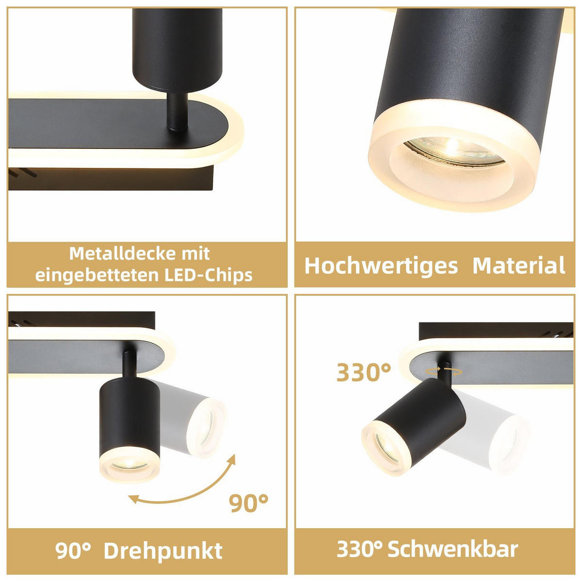 LED-DECKENLEUCHTE Lichtelf 3-flammig 48/6/9 cm - Schwarz, Kunststoff (48/6/9cm) - Nettlife