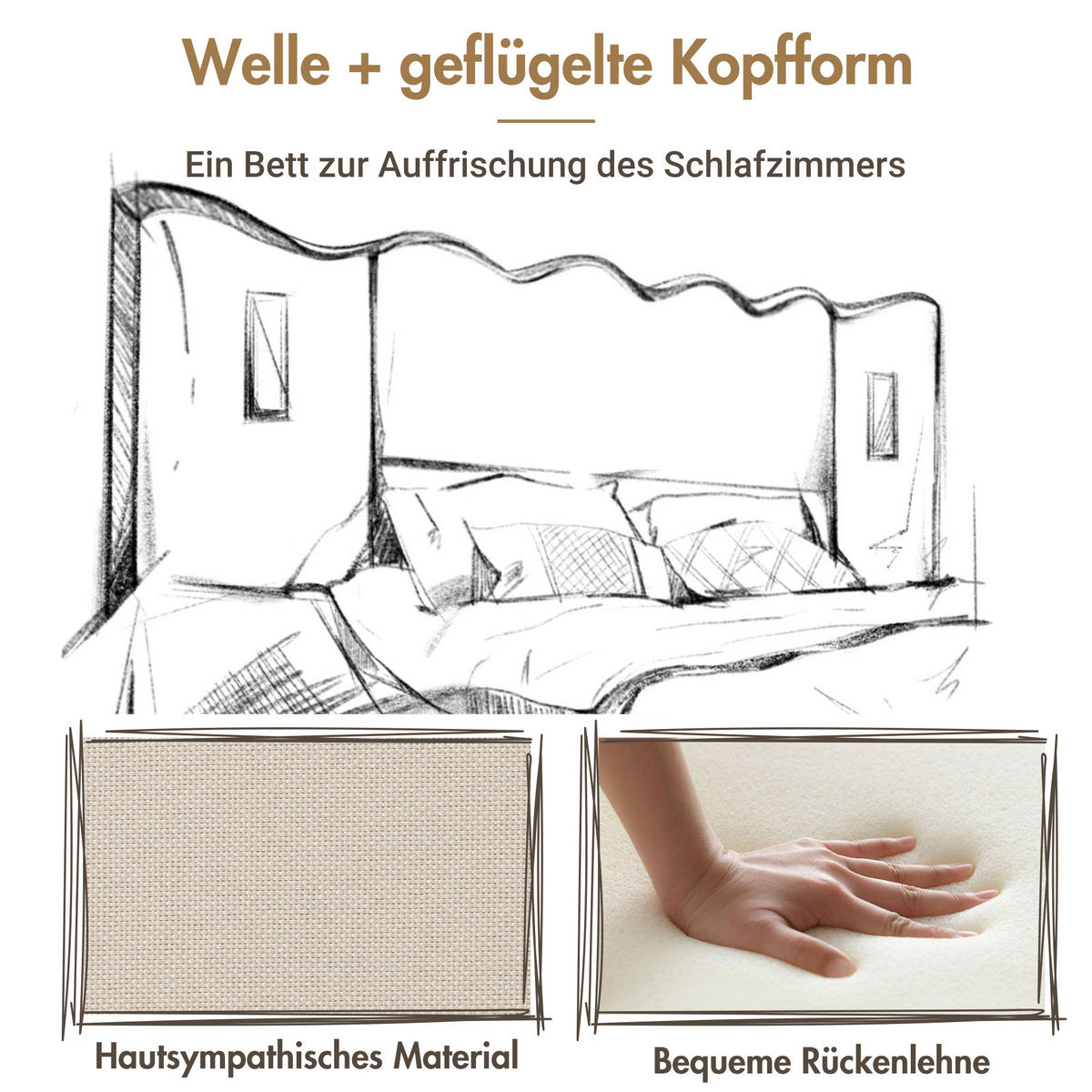 POLSTERBETT 180/200 cm mit USB-C, Leselampe und hydraulischem Bettkasten aus Leinen, Beige - Beige, Leder (180/200cm) - Redom