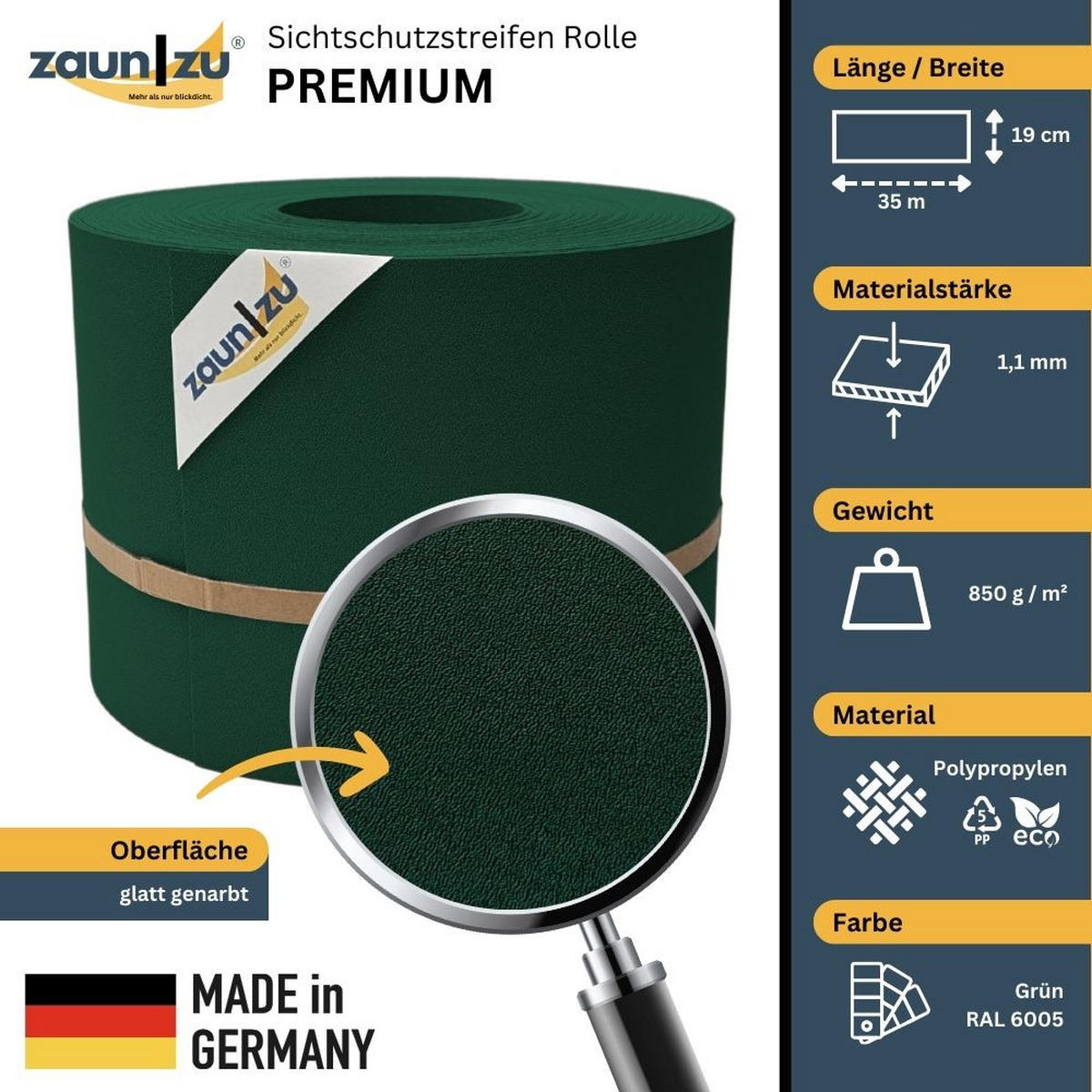 SICHTSCHUTZSTREIFEN PP für Doppelstabmatten Zaunblende Grün, 35m - Grün, Kunststoff (3500/19cm) - ZAUN|ZU