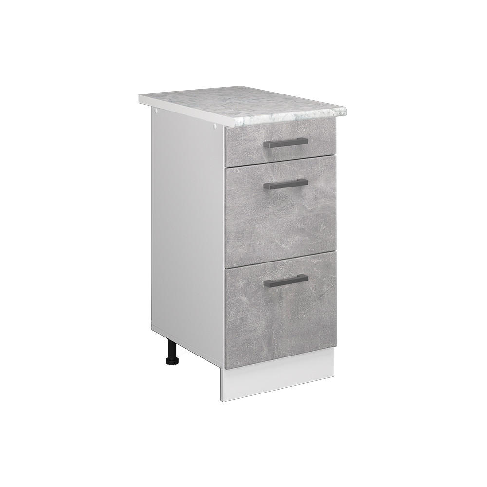 KÜCHENSCHRANK R-Line Beton 40 cm mit Schubladen, AP Marmor - Schieferfarben/Hellgrau, Holzwerkstoff (40/81.6/60cm) - Vicco