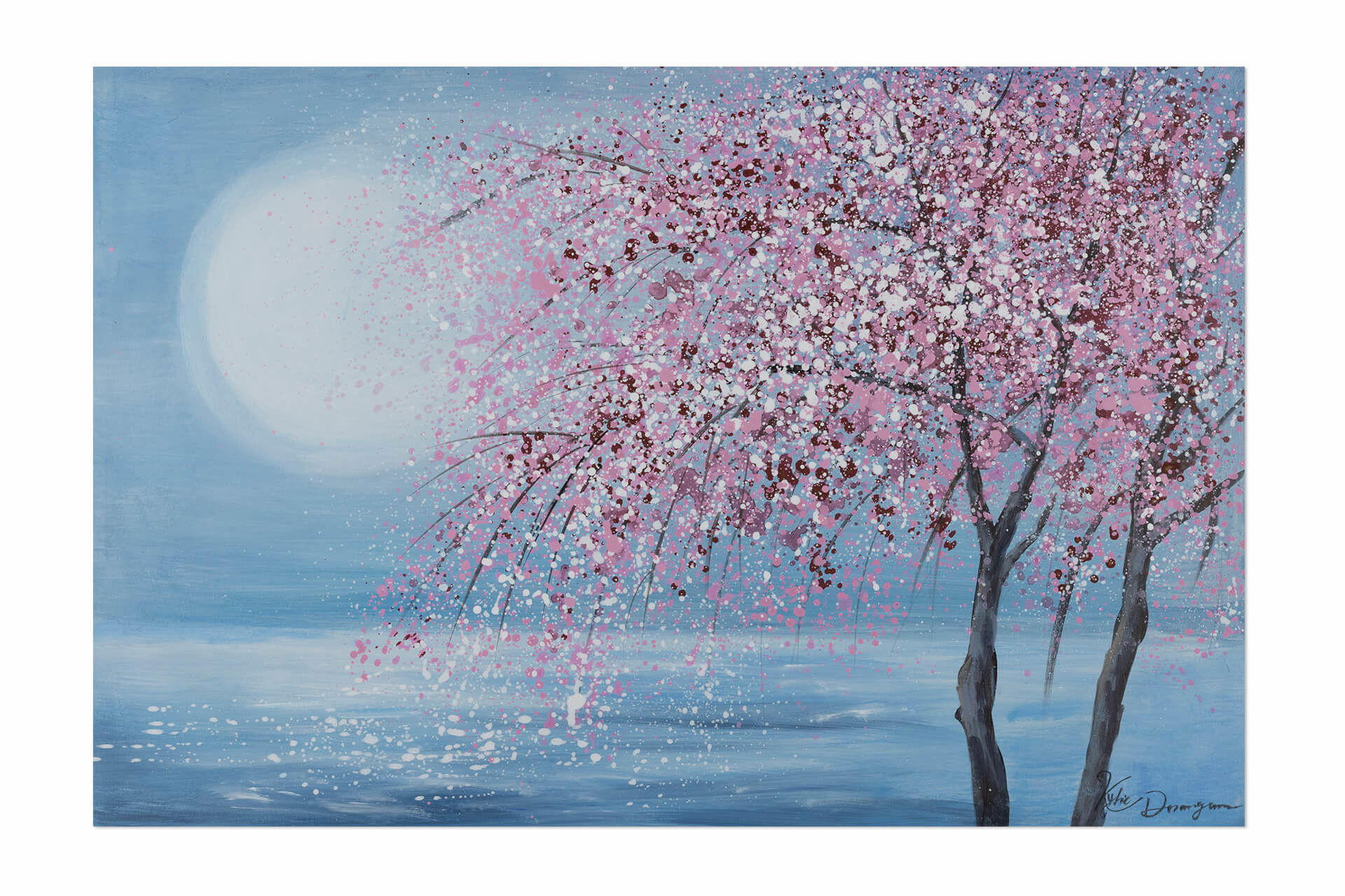 ACRYLBILD HANDGEMALT 90/60 cm - Blau/Pink, Holz/Textil (1.3/60cm) - KUNSTLOFT