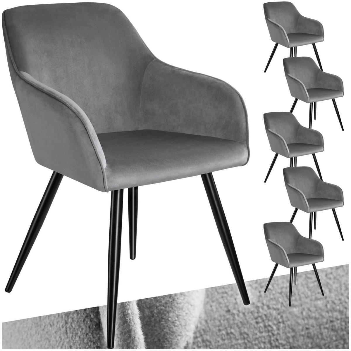 ESSZIMMERSTUHL 6er Set Marilyn 58 x 62 x 82 cm grau/schwarz - Schwarz/Grau, Textil (58/82/62cm) - tectake