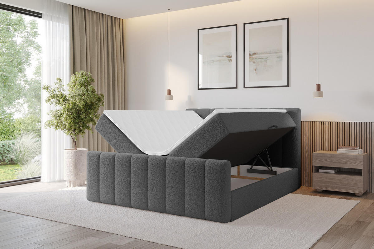 KONTINENTÁLNÍ POSTEL s matrací H4 - OTTA-Z - 180x200 cm Šedá - šedobéžová, kompozitní dřevo (180/200cm) - ALTDECOR